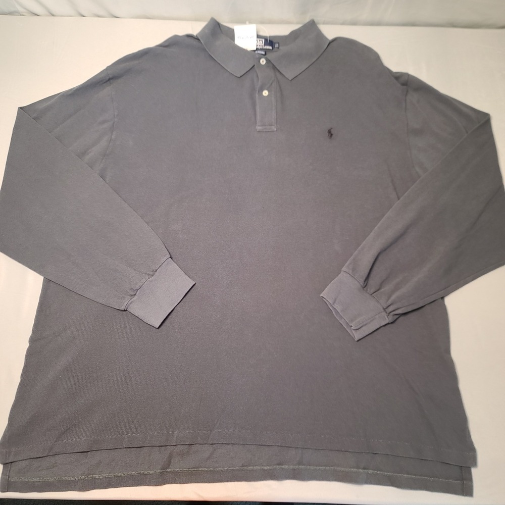 Polo Ralph Lauren Long Sleeve Polo Mens 3X Big Gray Cotton Pique Big & Tall Logo
